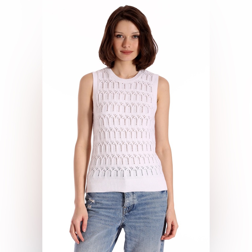 Minnie Rose Cotton Cashmere Pointelle Sleeveless Top (White) S